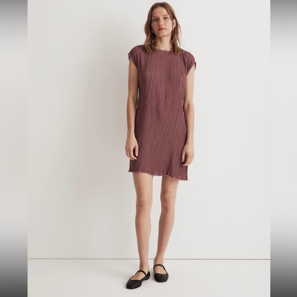 Madewell Plissé Mini Tee Dress in Pressed Grape Size 8